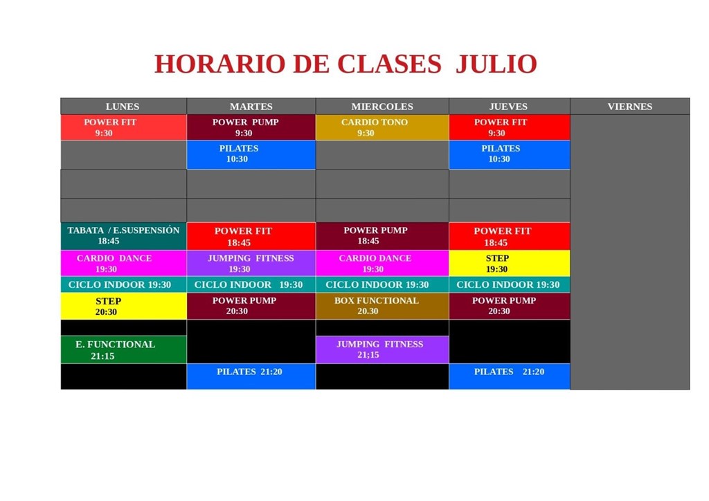 Horario clases Julio