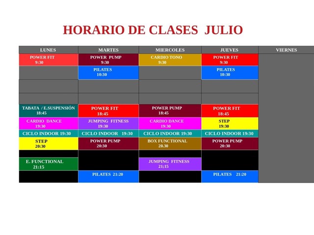 Horario clases Julio