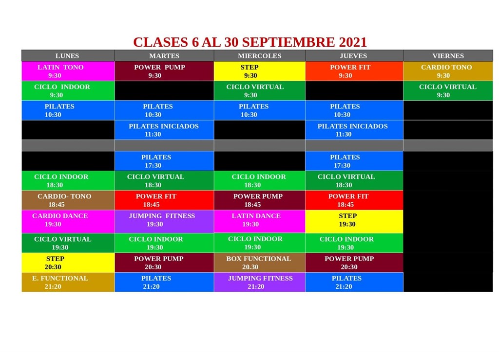 HORARIO CLASES SEPTIEMBRE 2021